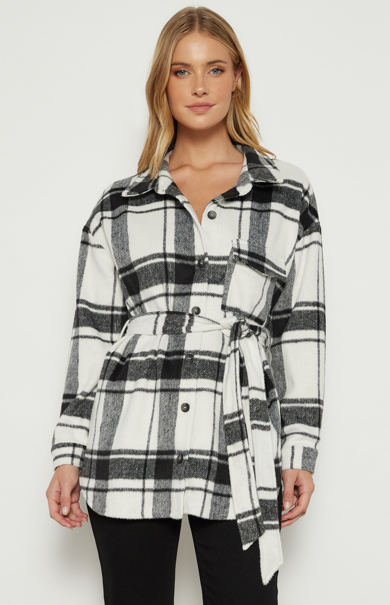 SOGNA COL Checkered Button up Jacket with Belt WJT210-2A