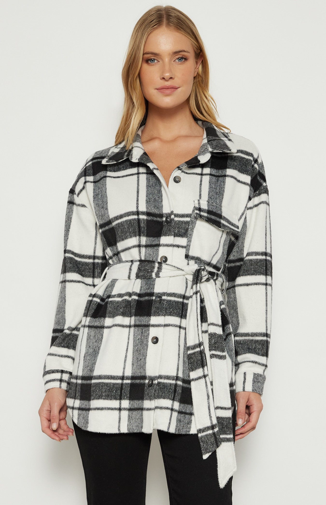 Checkered Button up Jacket with Belt WJT210-2A