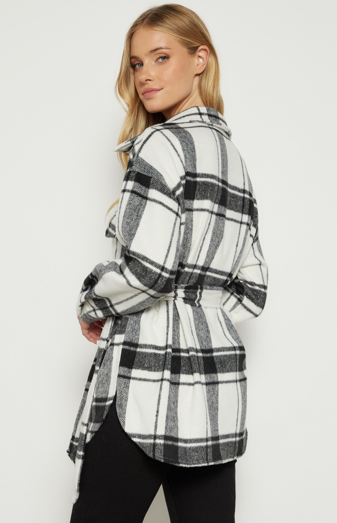 Checkered Button up Jacket with Belt WJT210-2A