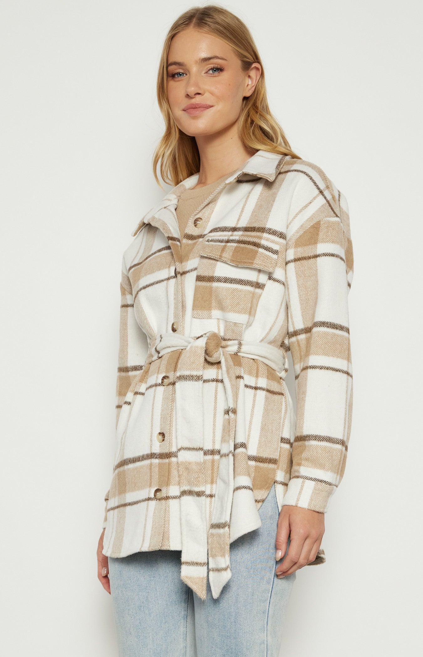 Checkered Button up Jacket with Belt WJT210-2A