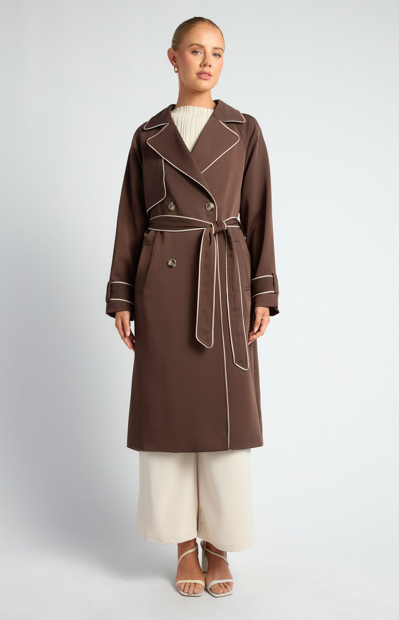 SOGNA COL Contrast Longline Trench Coat WJT217B