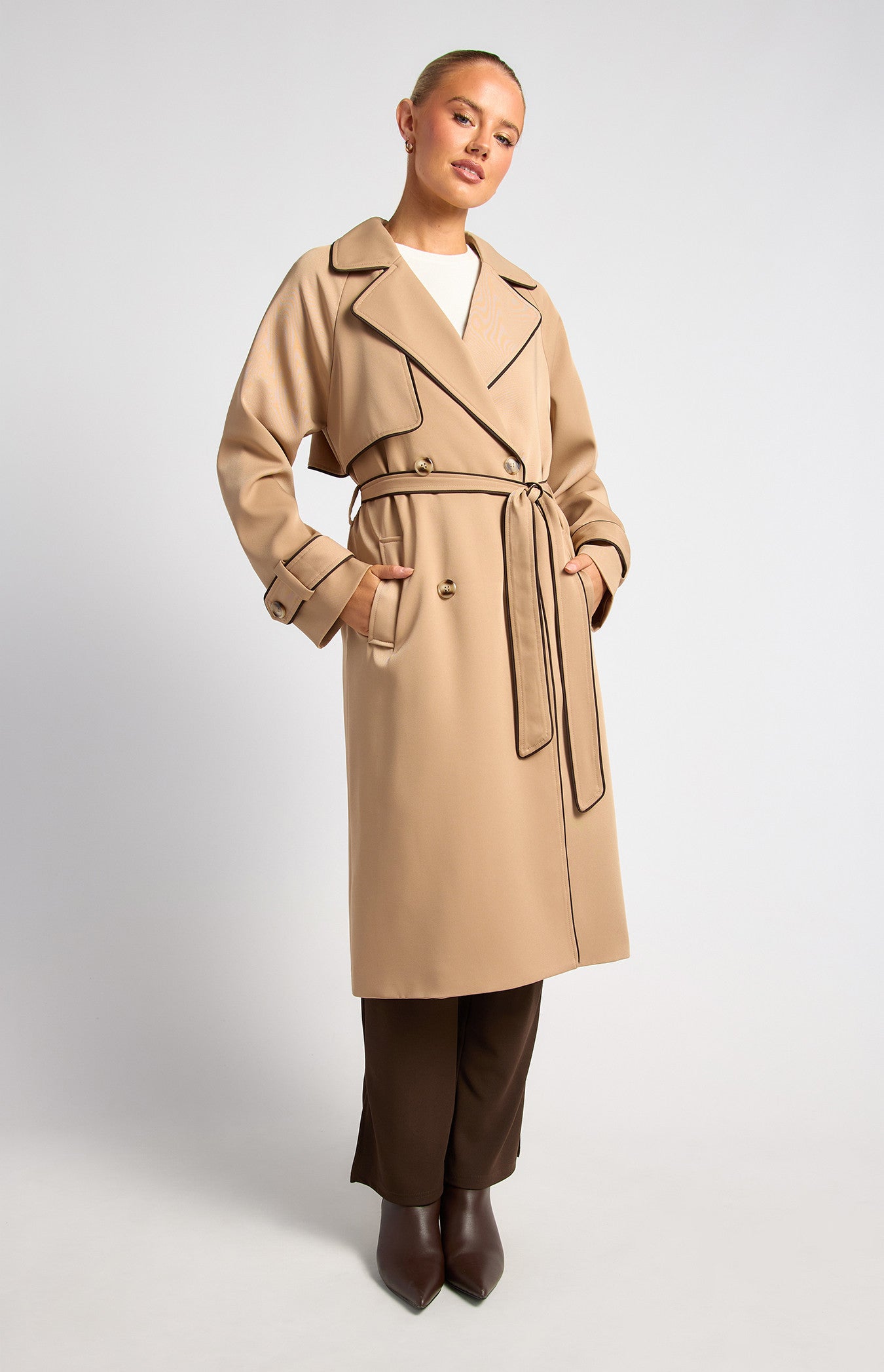 SOGNA COL Contrast Longline Trench Coat WJT217B