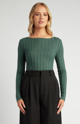 SOGNA Wide Rib Detail Boat Neck Knit Top WKN648
