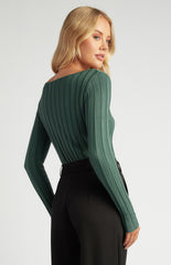 SOGNA Wide Rib Detail Boat Neck Knit Top WKN648