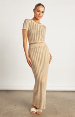 SOGNA COL Crochet Textured Knit Top And Maxi Skirt Set WKN718