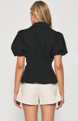 SOGNA COL Bubble Sleeve Shirt with Pleated Waist Detail WTO449A