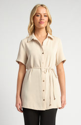 SOGNA COLGold Buttoned Short Sleeve Shirt With Thin Belt And Toggles WTO679B