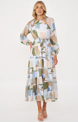 SOGNA COL Abstract Print Cut Out Neckline Maxi Dress SDR1210