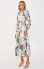 SOGNA COL Abstract Print Cut Out Neckline Maxi Dress SDR1210