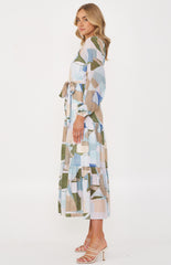 SOGNA COL Abstract Print Cut Out Neckline Maxi Dress SDR1210