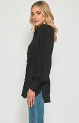 SOGNA COL Textured Fabric Shirt Dress with Metal Buckle Detail STO632B