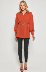 SOGNA COL Textured Fabric Shirt Dress with Metal Buckle Detail STO632B