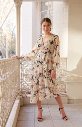 SOGNA COL Floral Print Midi Dress with Tiered Asymmetric Hem ADR1151-3A