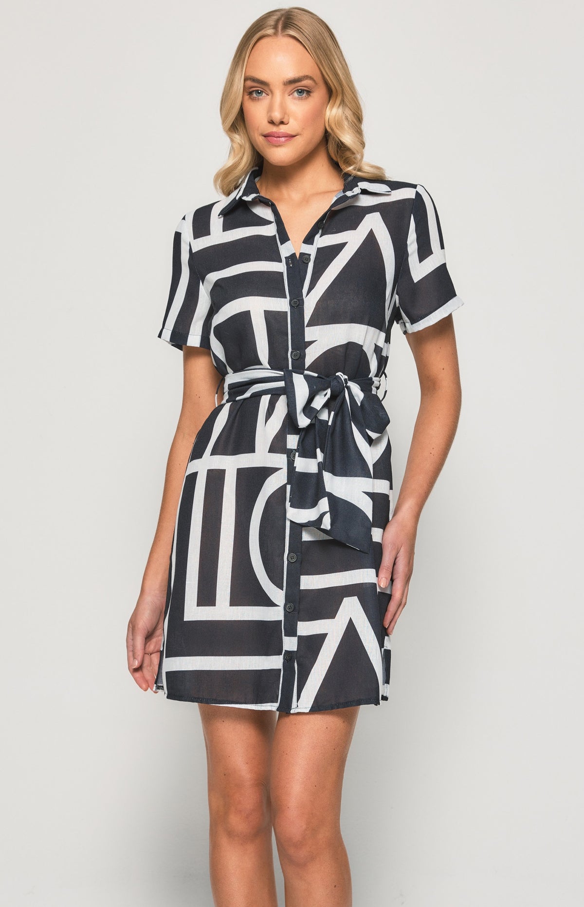 SOGNA Print Shirt Dress SDR1135-2B – black – product view