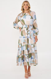 SOGNA COL Abstract Print Cut Out Neckline Maxi Dress SDR1210