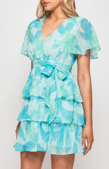 SOGNA COL Floral Chiffon Dress with Tiered Hem SDR1284A