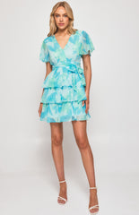SOGNA COL Floral Chiffon Dress with Tiered Hem SDR1284A