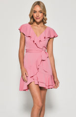 SOGNA COL Ruffle Neckline Dress SDR1322A