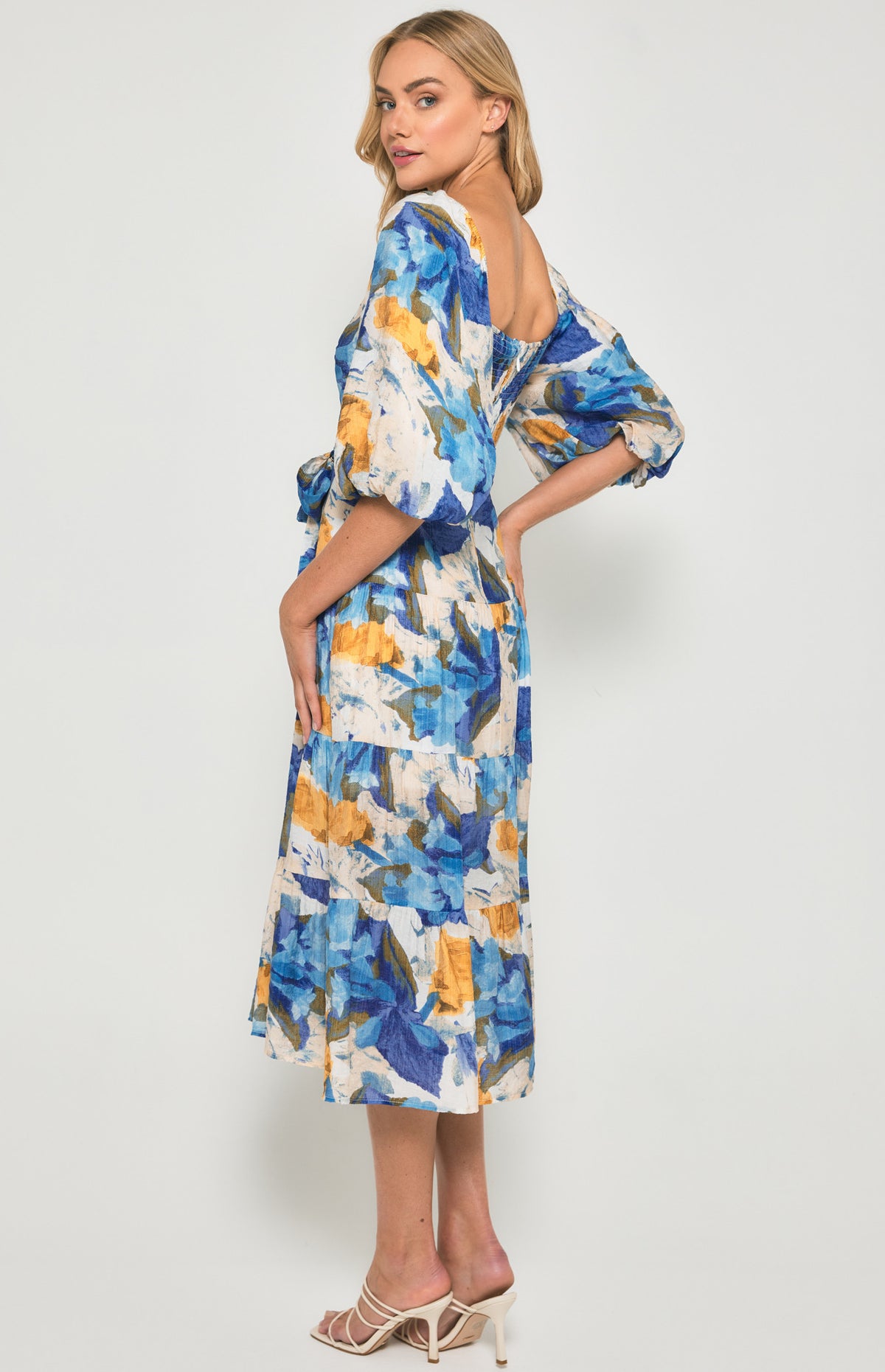 SOGNA Floral Scoop Neck Midi Dress SDR1355B – Blue Yellow – product view