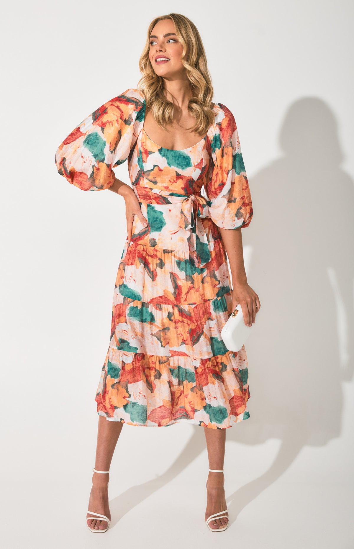 SOGNA Floral Scoop Neck Midi Dress SDR1355B – Red Green – product view