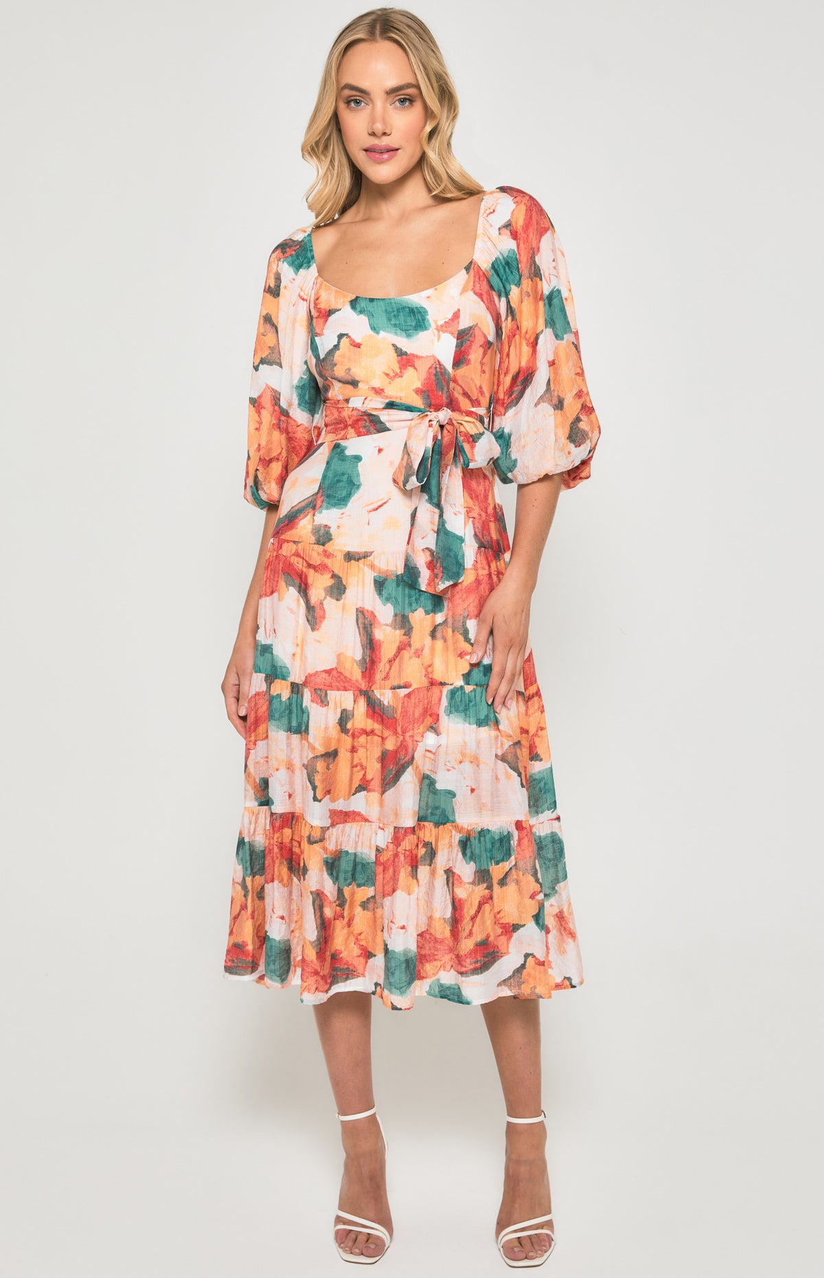SOGNA Floral Scoop Neck Midi Dress SDR1355B – Red Green – product view