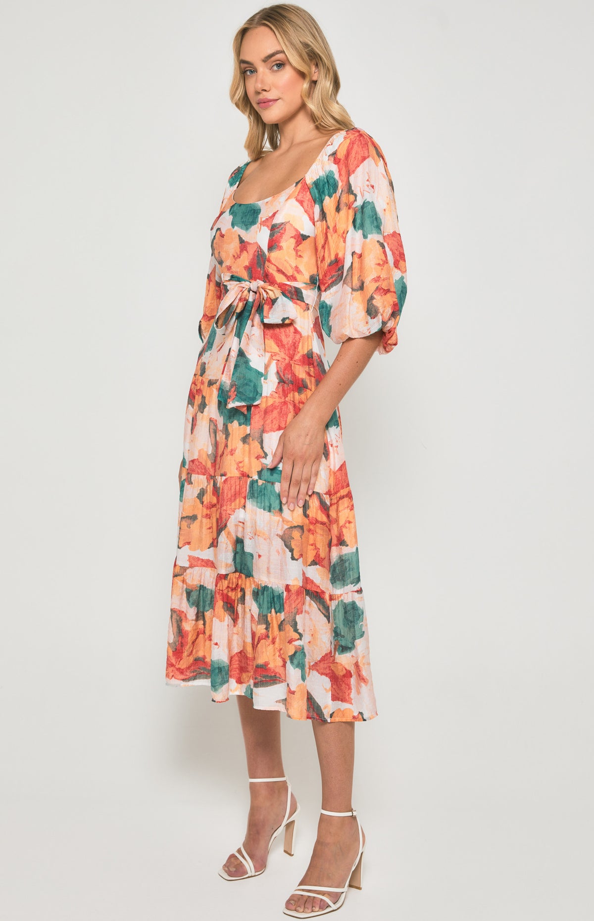 SOGNA Floral Scoop Neck Midi Dress SDR1355B – Red Green – product view