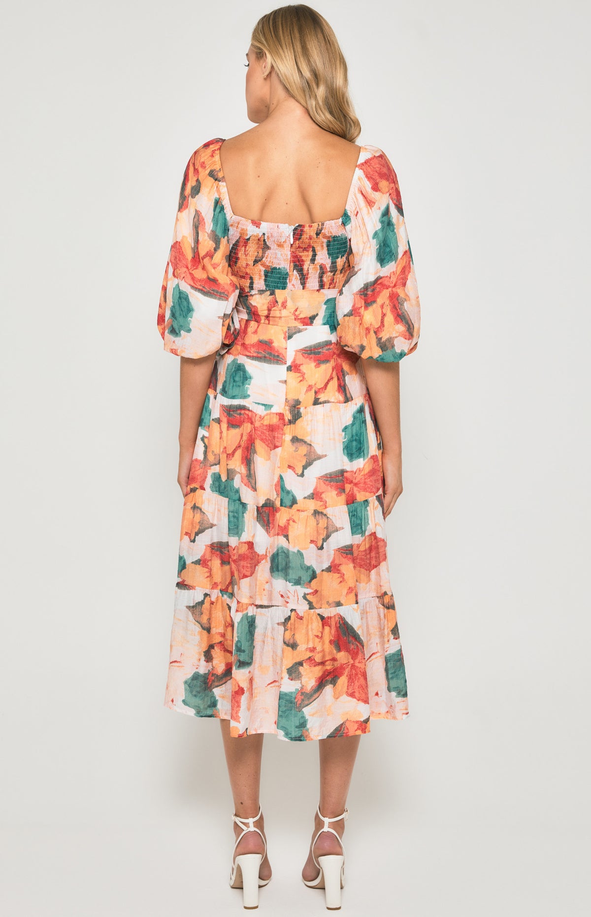 SOGNA Floral Scoop Neck Midi Dress SDR1355B – Red Green – product view