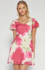 SOGNA COL Floral Print Round Neck Mini Dress SDR1534A