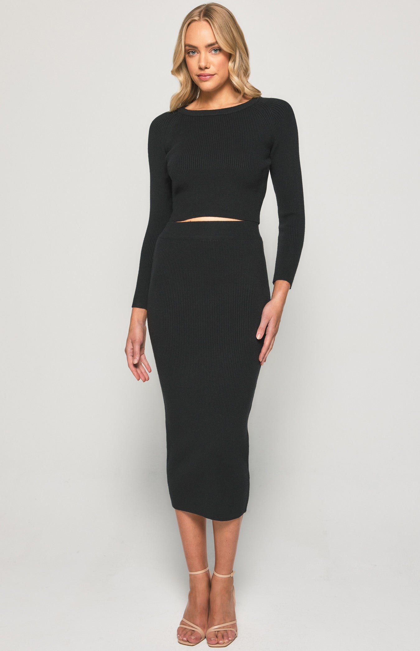 Sstate Fitted Knit Set with Crop Top & Midi Skirt SKN358