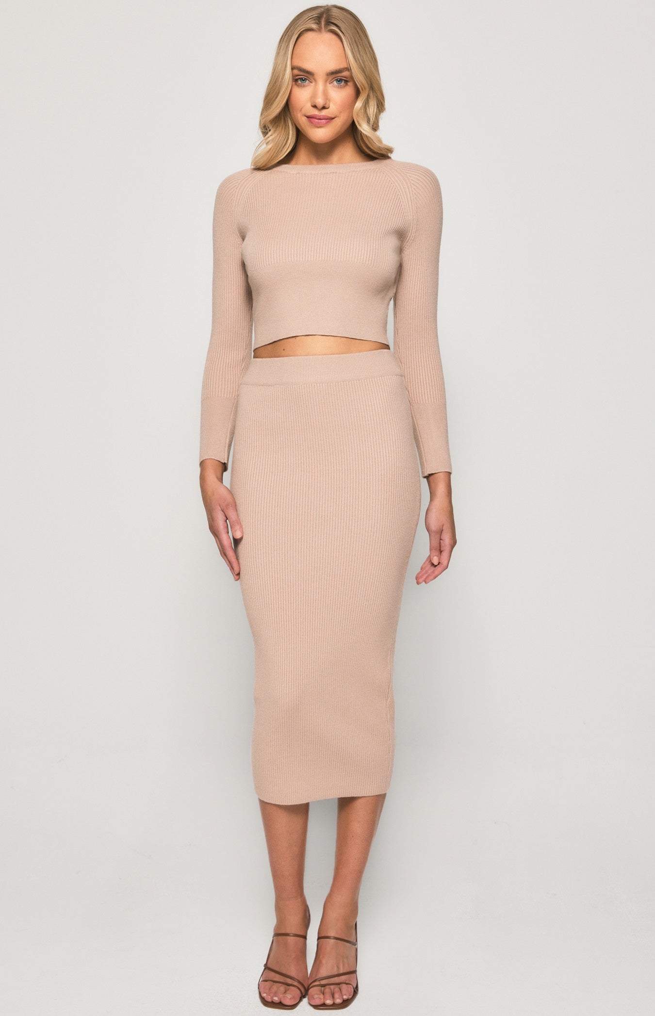 Sstate Fitted Knit Set with Crop Top & Midi Skirt SKN358