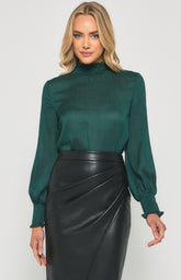 SOGNA COL Textured Top with Shirred Neckline and Cuffs STO371-4A