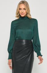 SOGNA COL Textured Top with Shirred Neckline and Cuffs STO371-4A