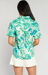 SONGA COL Faux Linen Printed Bubble Sleeve Shirt STO627B