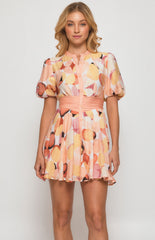 SOGNA COL Abstract Print Contrast Panel Mini Dress with Button Details  WDR532B