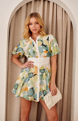 SOGNA COL Abstract Print Contrast Panel Mini Dress with Button Details  WDR532B