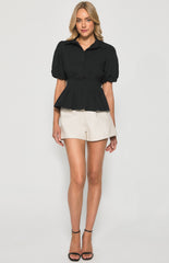 SOGNA COL Bubble Sleeve Shirt with Pleated Waist Detail WTO449A