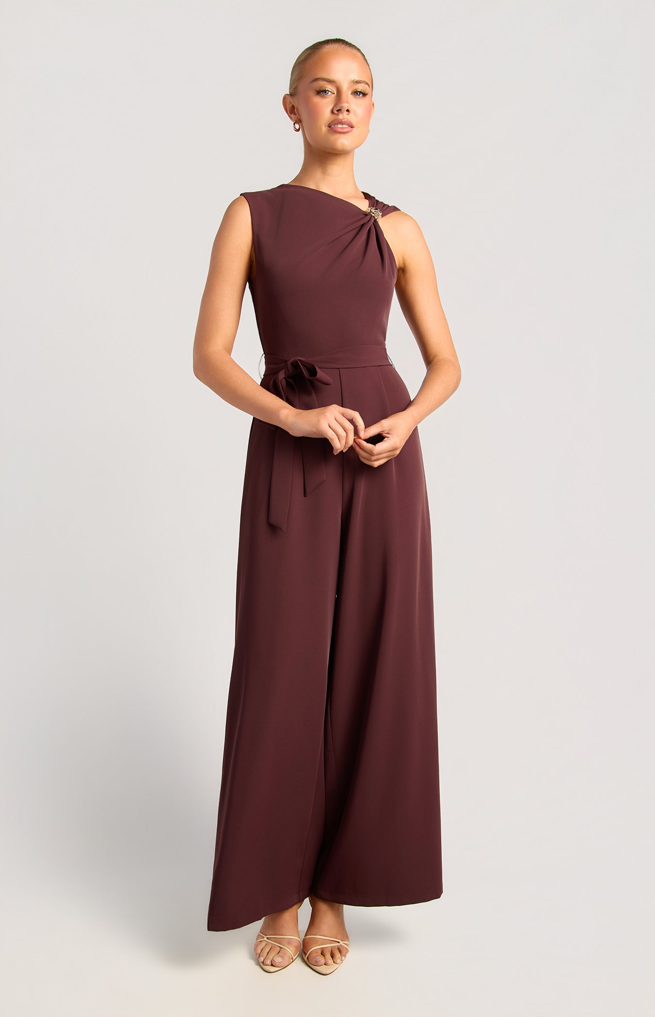 SOGNA Front Pleat Gold Buckle Jumpsuit SJP630A | Occasionwear