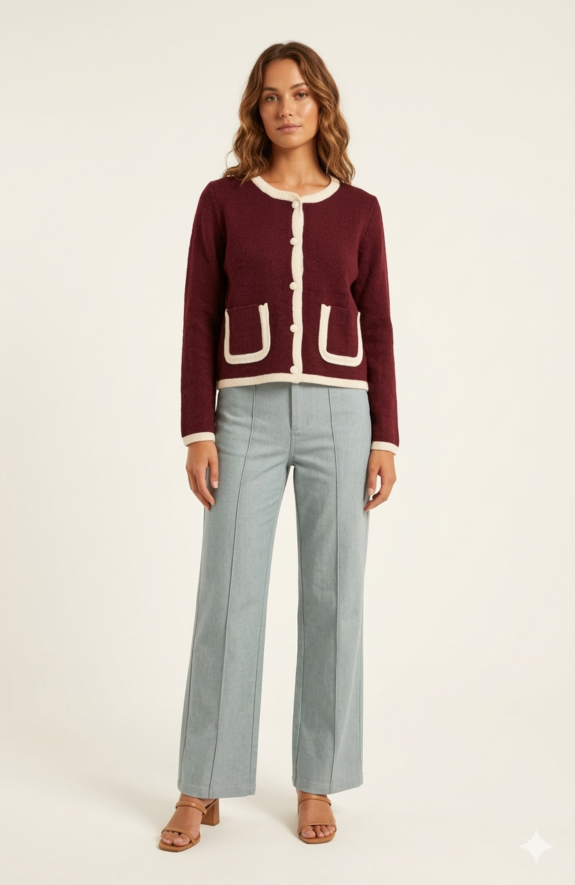 SOGNA COL WOMEN PRO TOP Contrast-Trim Knit Cardigan 201085M