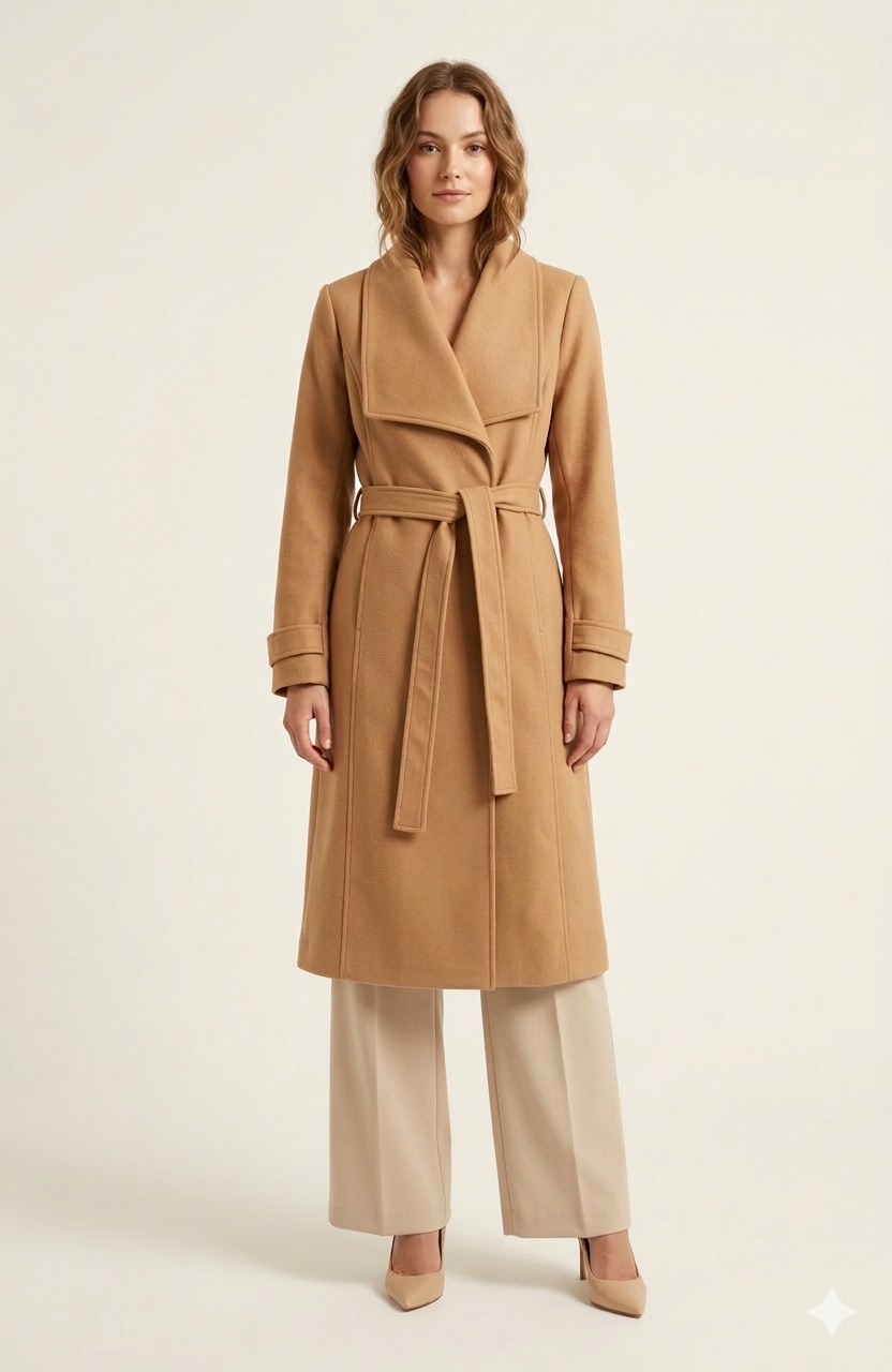 Women's Pro Coat Camel Longline Wrap Coat 180308A