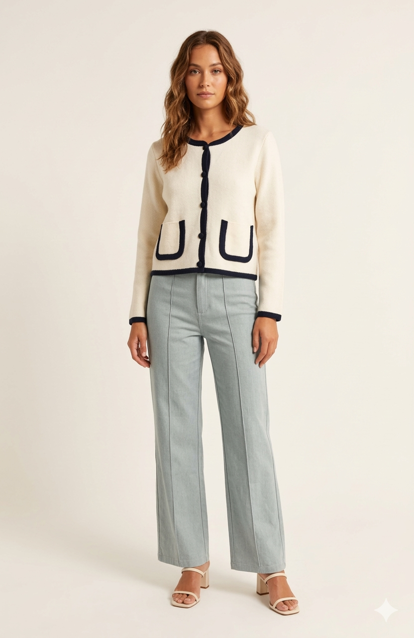 SOGNA COL WOMEN PRO TOP Contrast-Trim Knit Cardigan 201085M