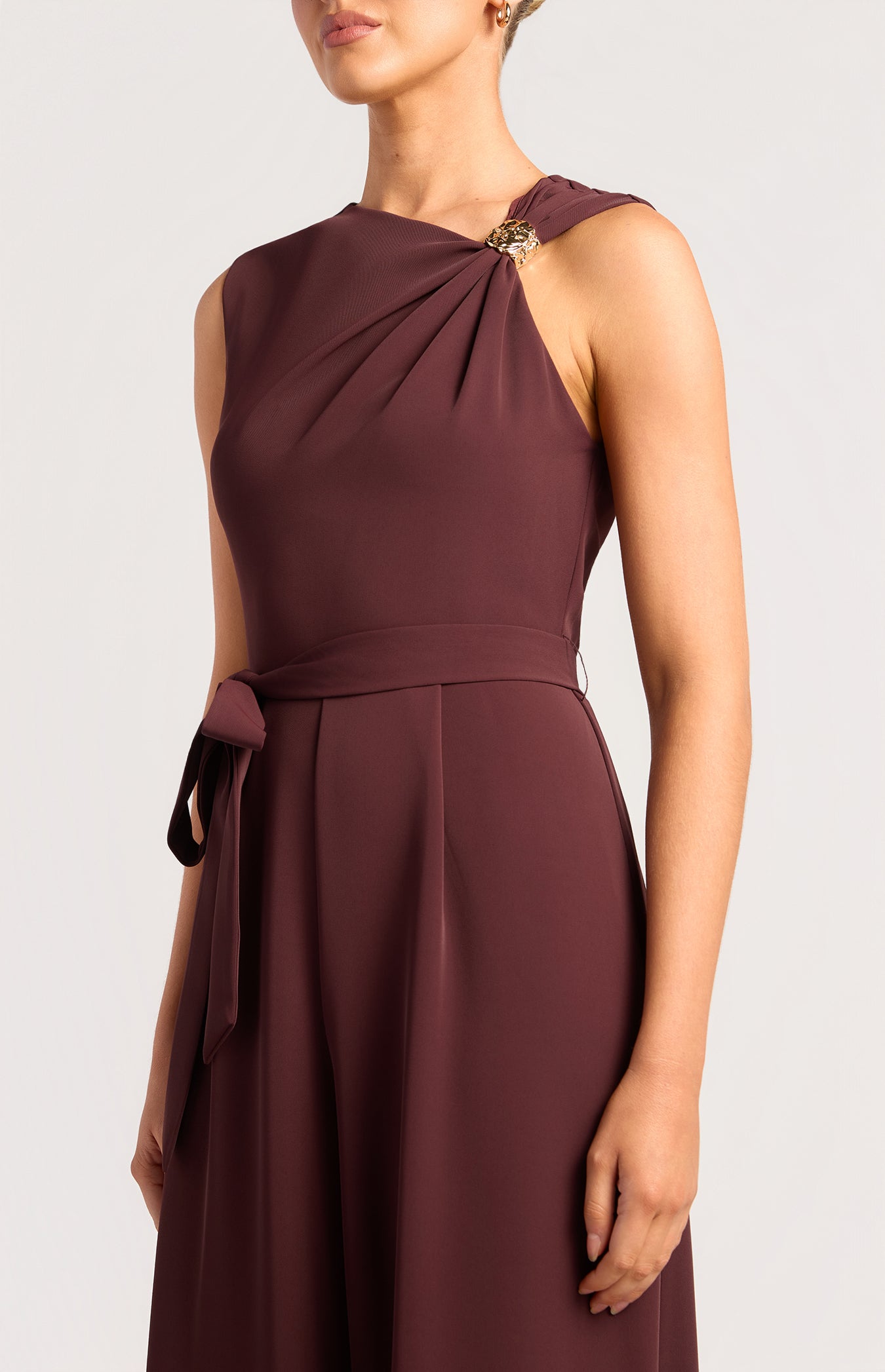 SOGNA Front Pleat Gold Buckle Jumpsuit SJP630A | Occasionwear