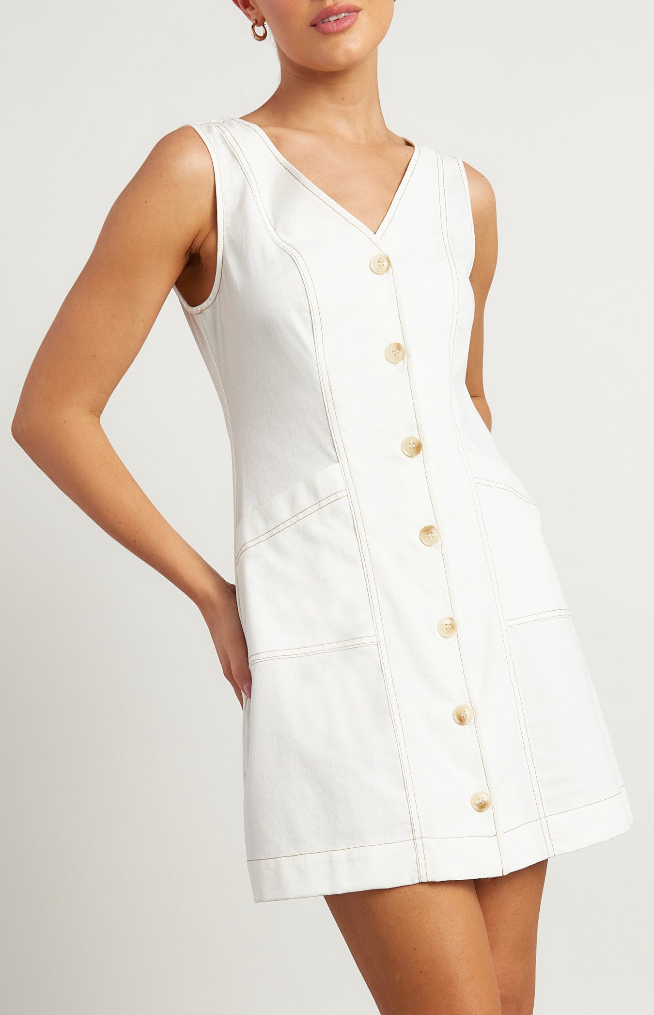 Pro Dress Cotton Linen Contrast Stitching Detail Vest Dress WDR727B