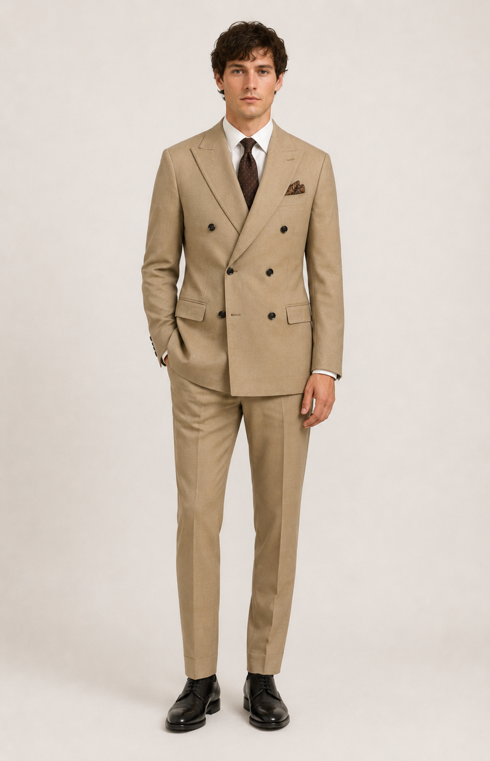 SOGNA Camel Double-Breasted Suit 6178 — jacket and trousers
