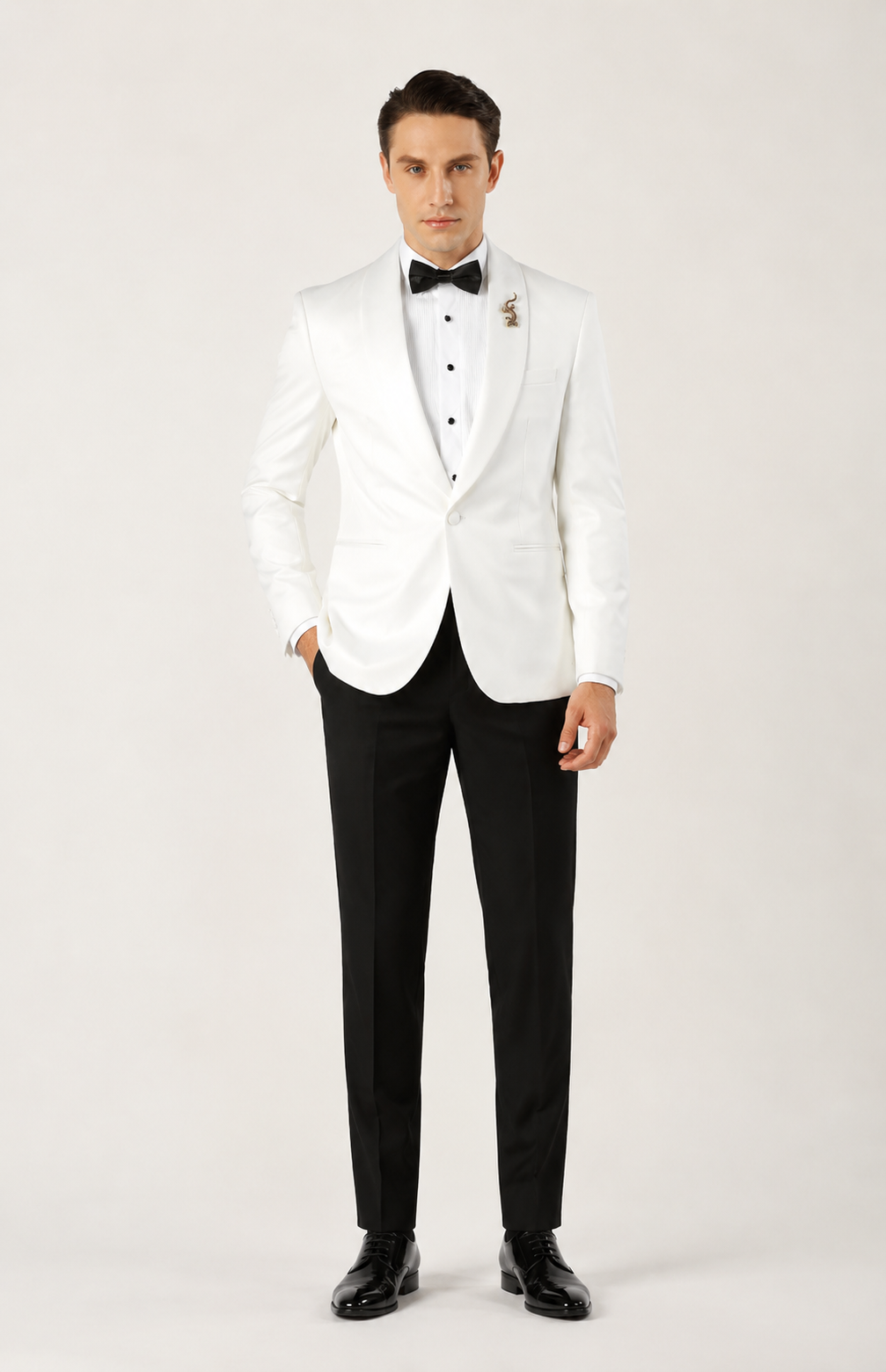 Twill Plain Dinner Jacket Ivory Satin LapelJacket 2204
