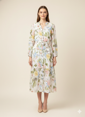 SOGNA COL Pastel Wildflower Viscose-Blend Midi Dress 46250293-1