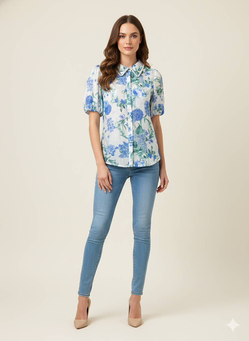 SOGNA COL Pastel Garden Linen-Blend Blouse 01240966-3