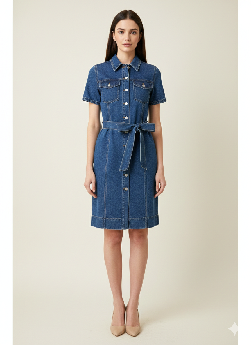 SOGNA COL DENIM MINI DRESS WITH BELT - WDM606