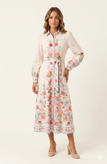 SOGNA COL Vintage Rose Placement Print Linen-Blend Dress 46251088-1