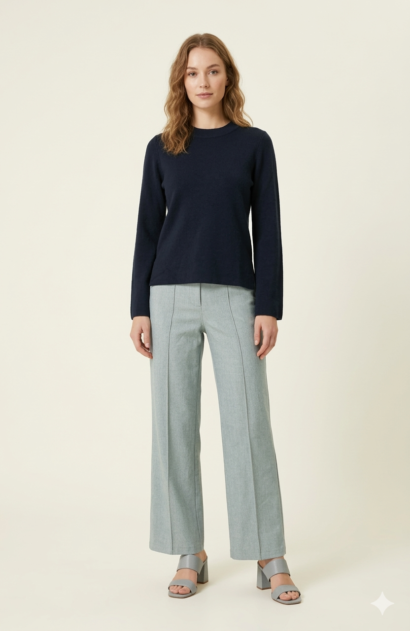 SOGNA COL PRO KNIT Navy Blue Essential Crew Neck Sweater 201126M