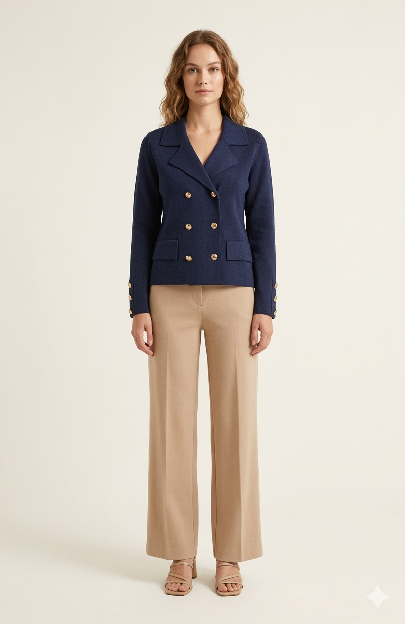 Design Top Double-Breasted Knit Blazer Top 201102M